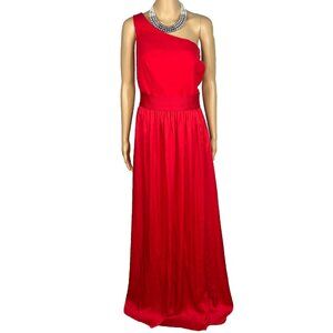 Vera Wang Polyester Formal Dress Size 20 Red One Shoulder Long Ball Belted Gown